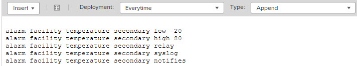 FlexConfig object for configuring temperature alarms on ISA 3000 devices.