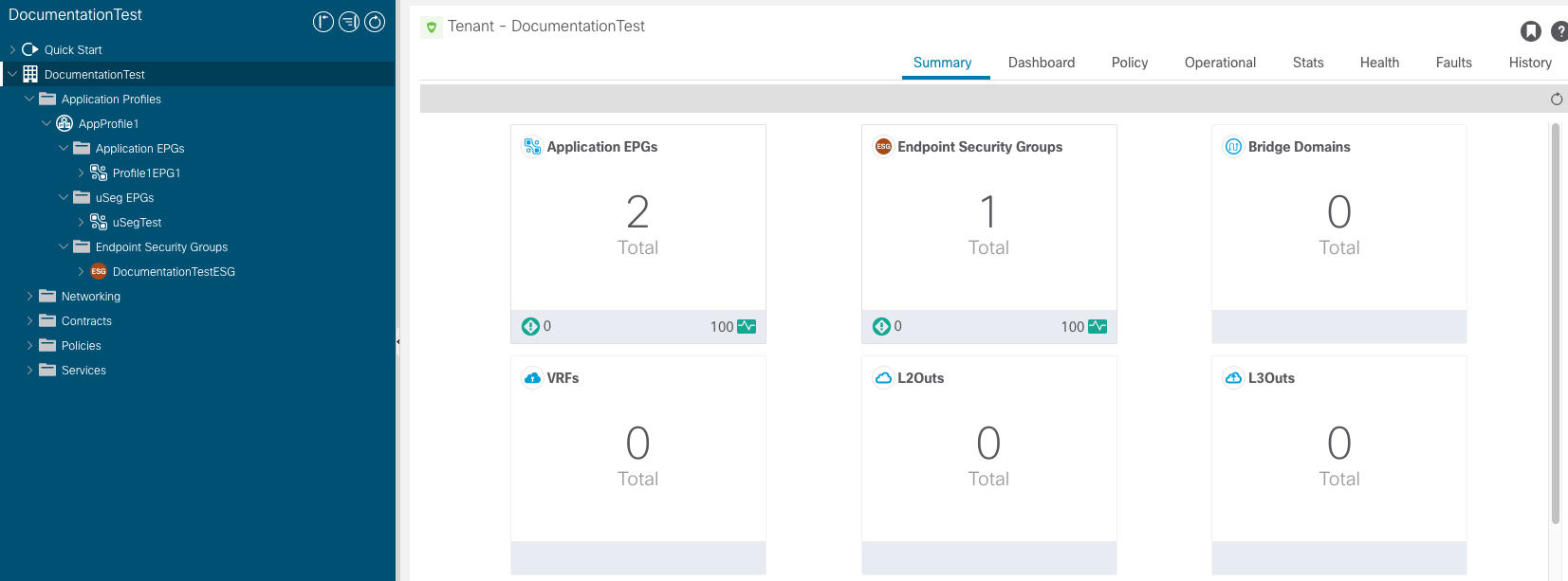 Sample APIC tenant containing an application and ESG configuration.