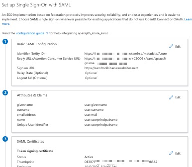 In the Microsoft Azure AD portal, the Set up Single Sign-On with SAML page shows most of the values you need to configure the realm