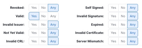 Example of SSL policy with rule condition that matches valid certificates not in a CRL with valid dates