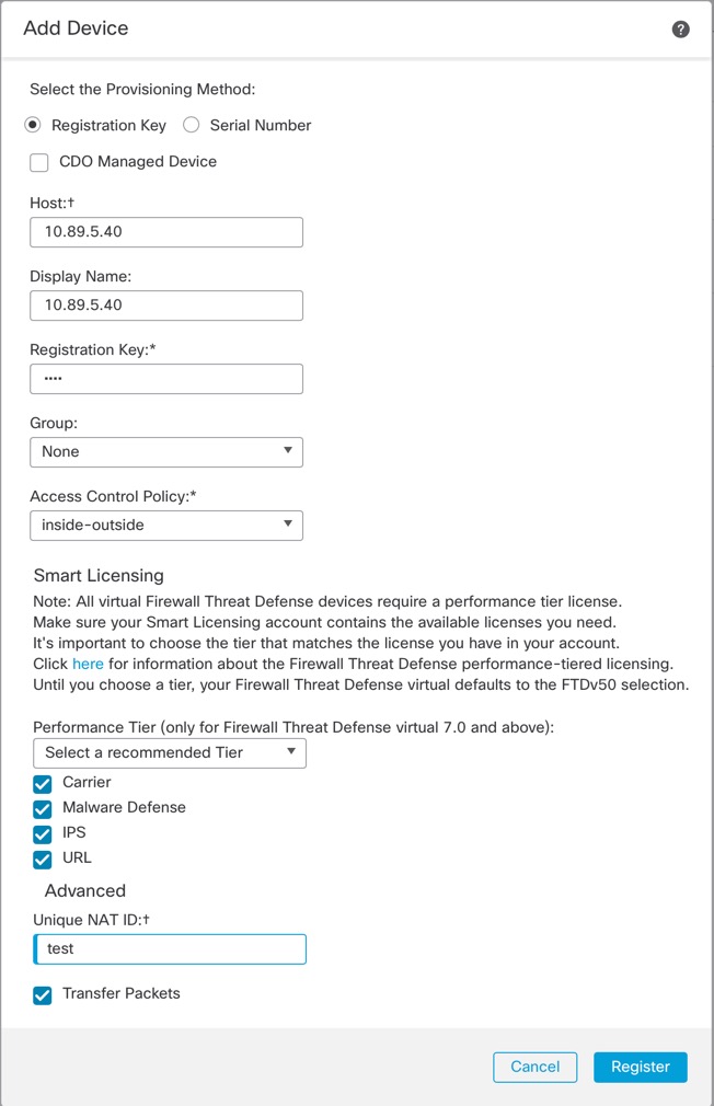 Add Device Using a Registration Key