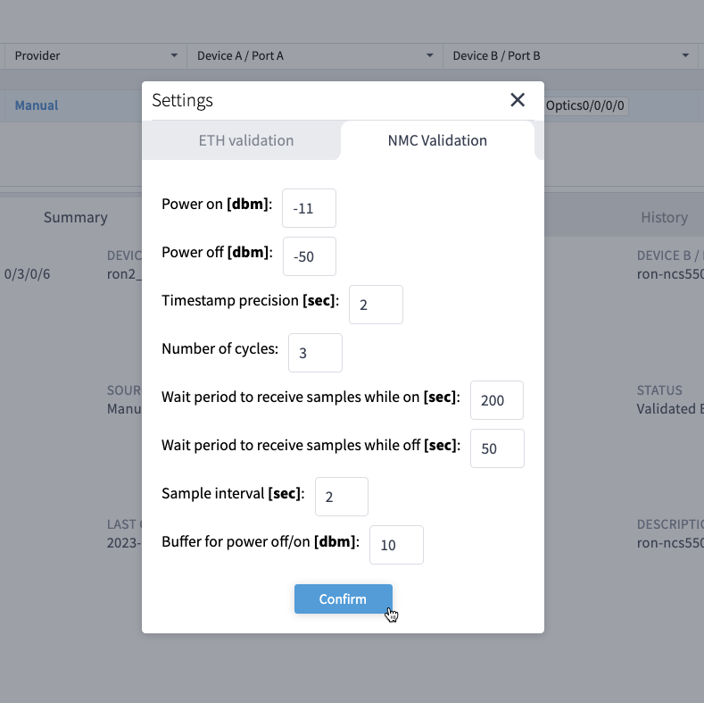 NMC Validation Settings