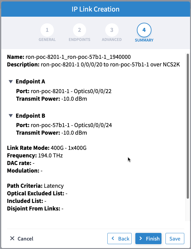 IP Link Creation Wizard - Summary
