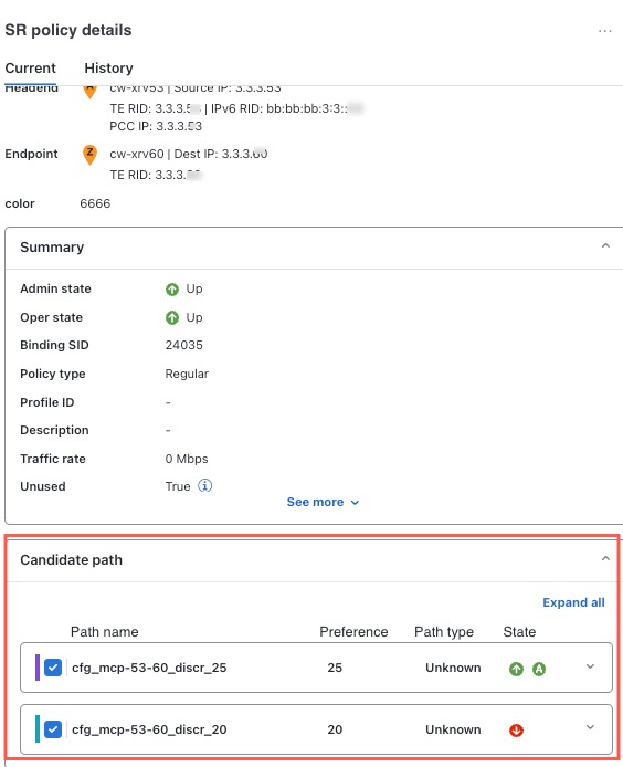 Candidate Path in SR Policy Details