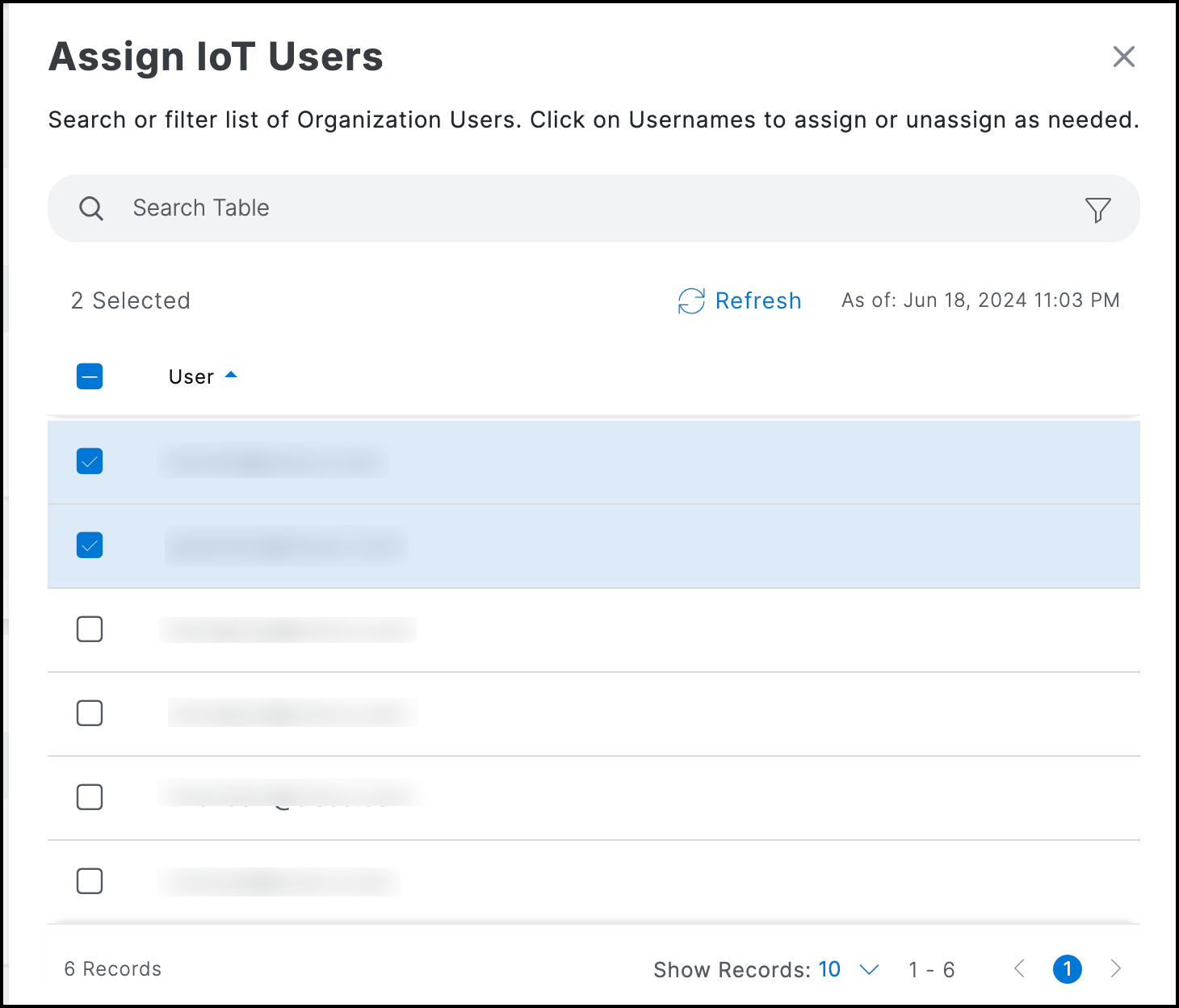 Select IoT users from the list