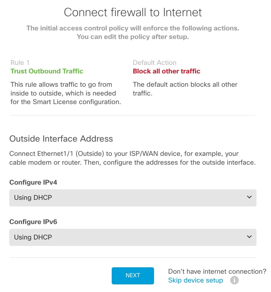 Connect firewall to internet