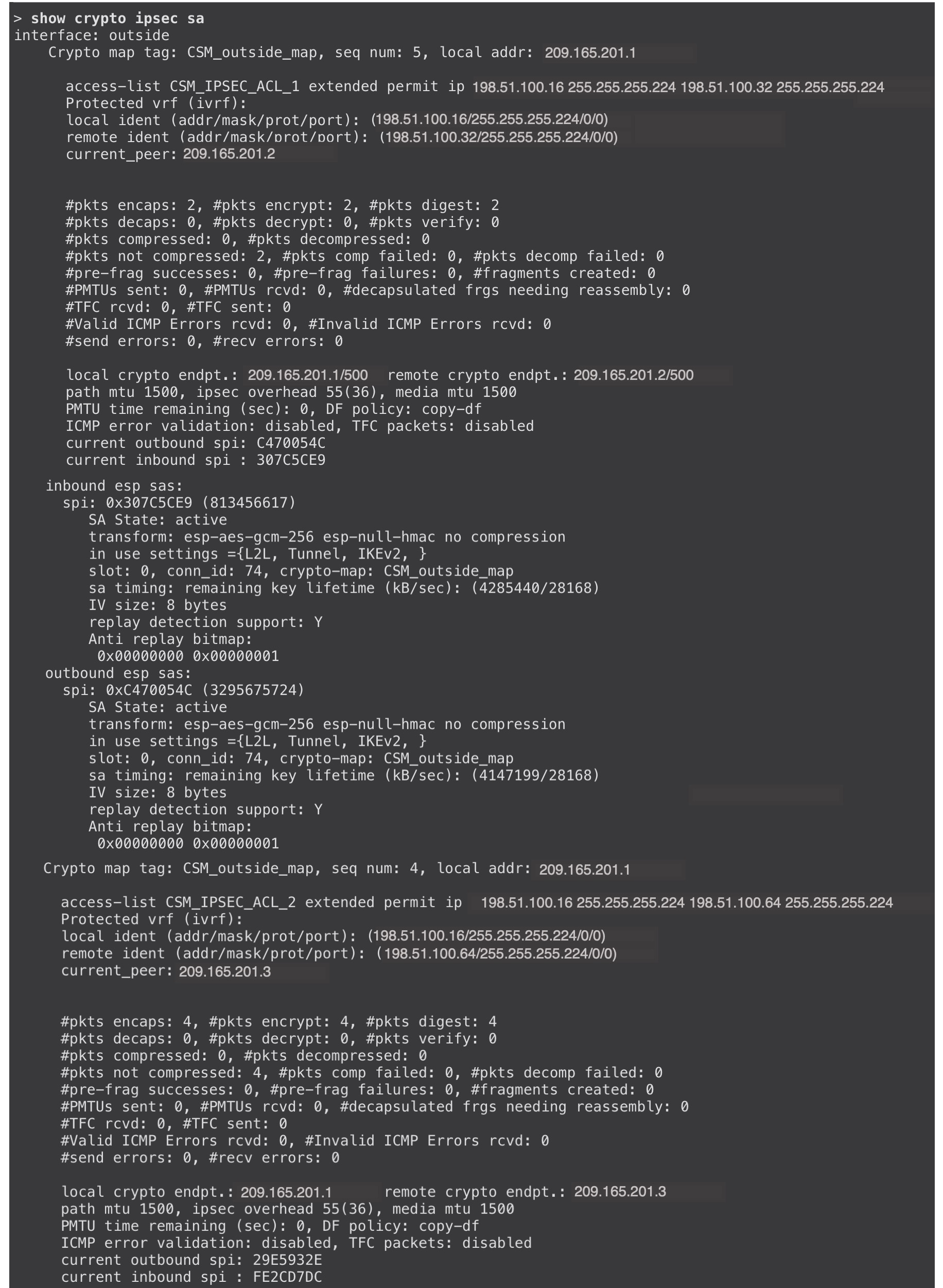 Output of the show crypto ipsec sa command