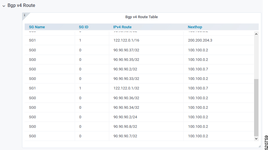 The screenshot displays the BGP v4 Route Table