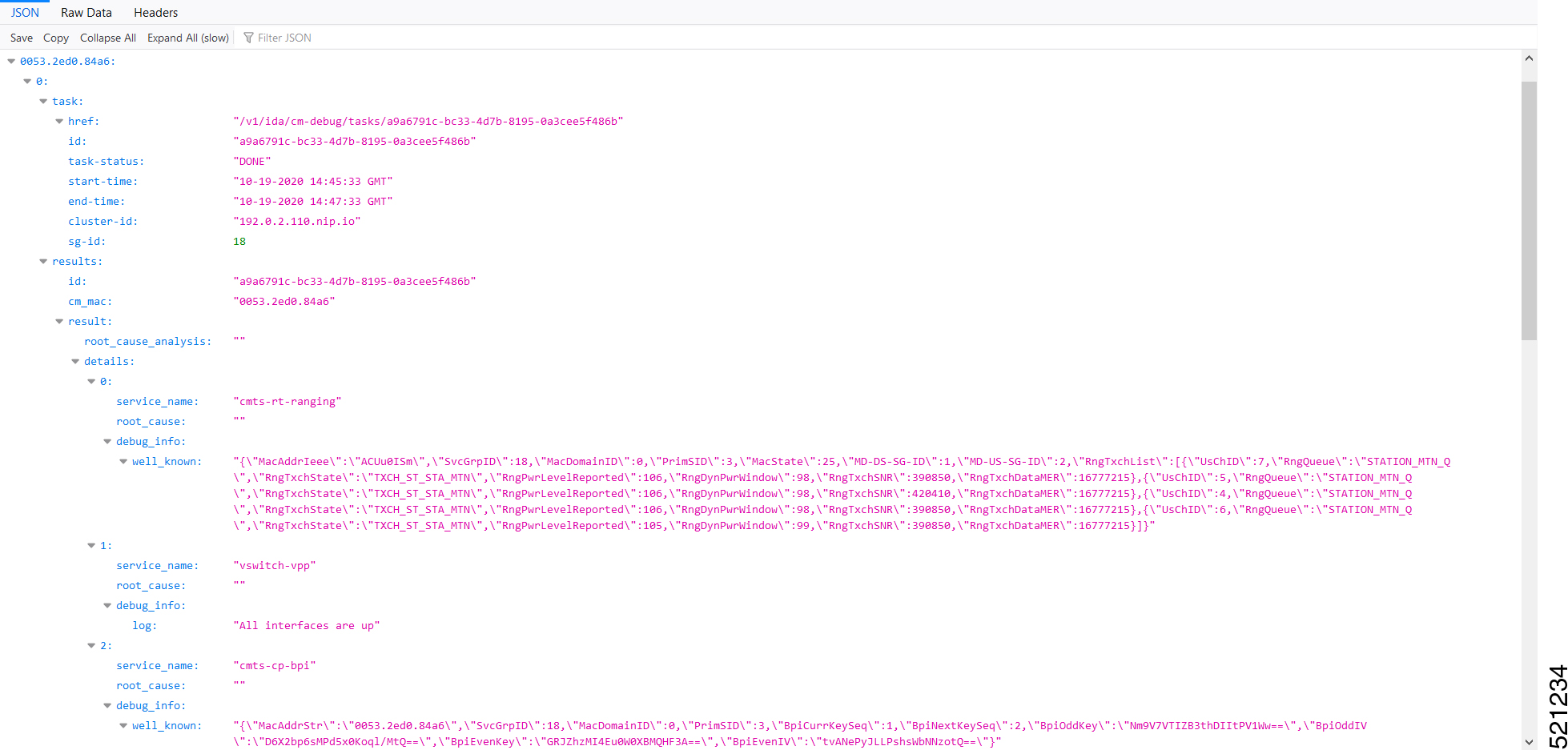 JSON data from Cisco cnBR response