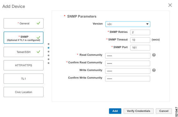 SNMP parameters