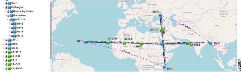 This is a multi-degree NCS 1010 topology deigned in Cisco ONP UI