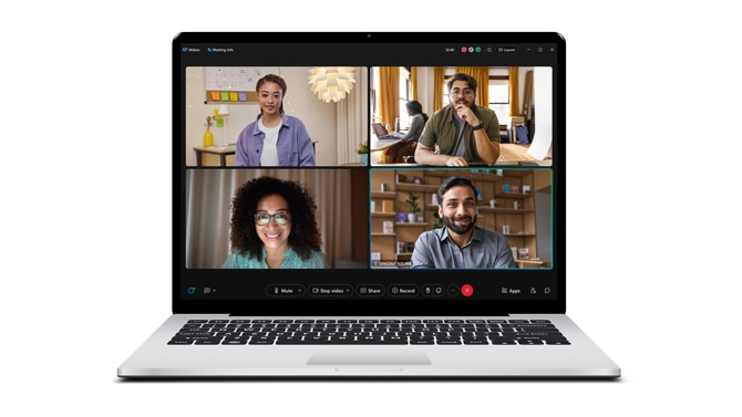 Webex での会議が表示されているラップトップ