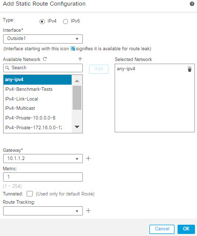 Routage statique pour Outside1