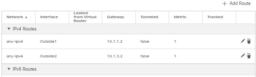 Routes statiques des interfaces de zone ECMP